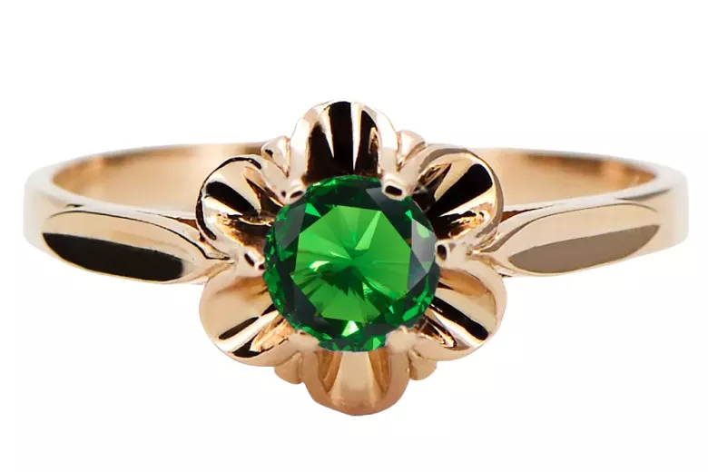 Emerald Original Vintage 14K Rose Gold Ring Bijuteria Vintage vrc004r